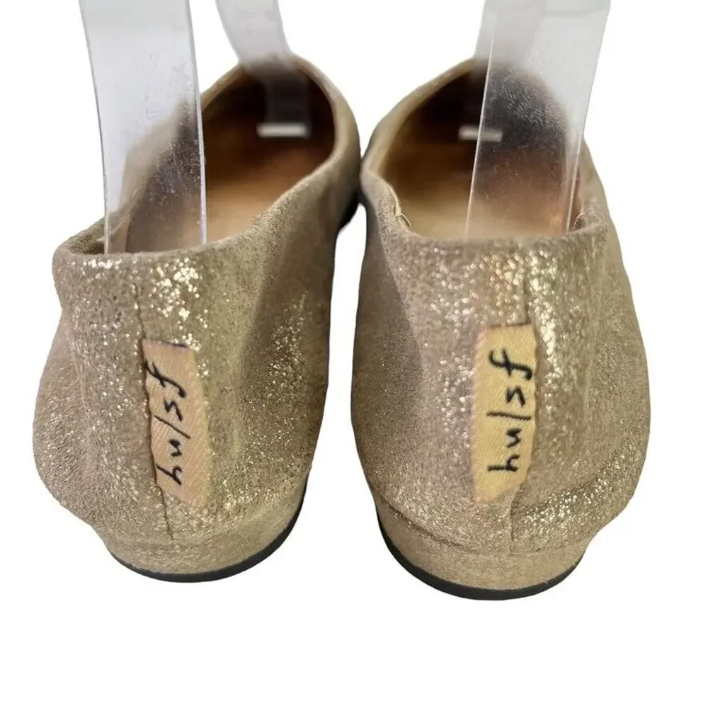 Fs/Ny French Sole Gold Leather Slip On Wedge Loafers Round Toe Womens Shoes sz 6